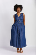 BUTTON THROUGH CHAMBRAY DRESS