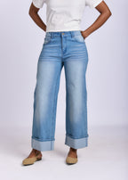 WIDE LEG  TURNUP DENIM JEANS