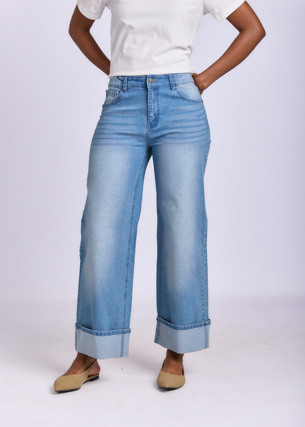 WIDE LEG  TURNUP DENIM JEANS