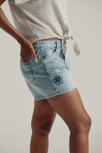 EMBROIDERED DENIM SHORTS
