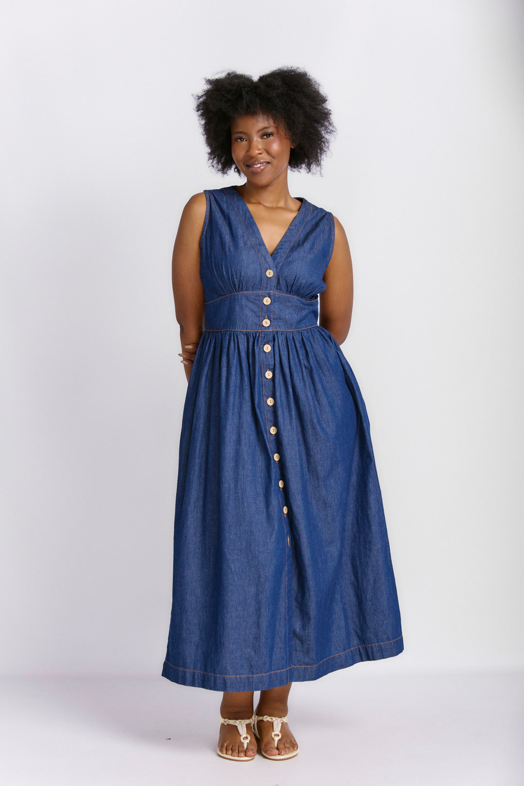 BUTTON THROUGH CHAMBRAY DRESS