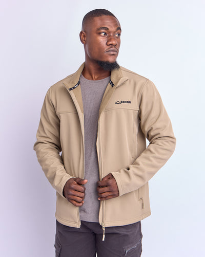 MENS FUNNEL NECK SOFTSHELL JACKET - TAUPE – SenquOnline